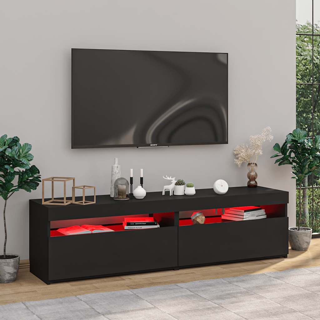 Έπιπλα Τηλεόρασης με LED 2 τεμ. Μαύρα 75 x 35 x 40 εκ. - Pakobazaar