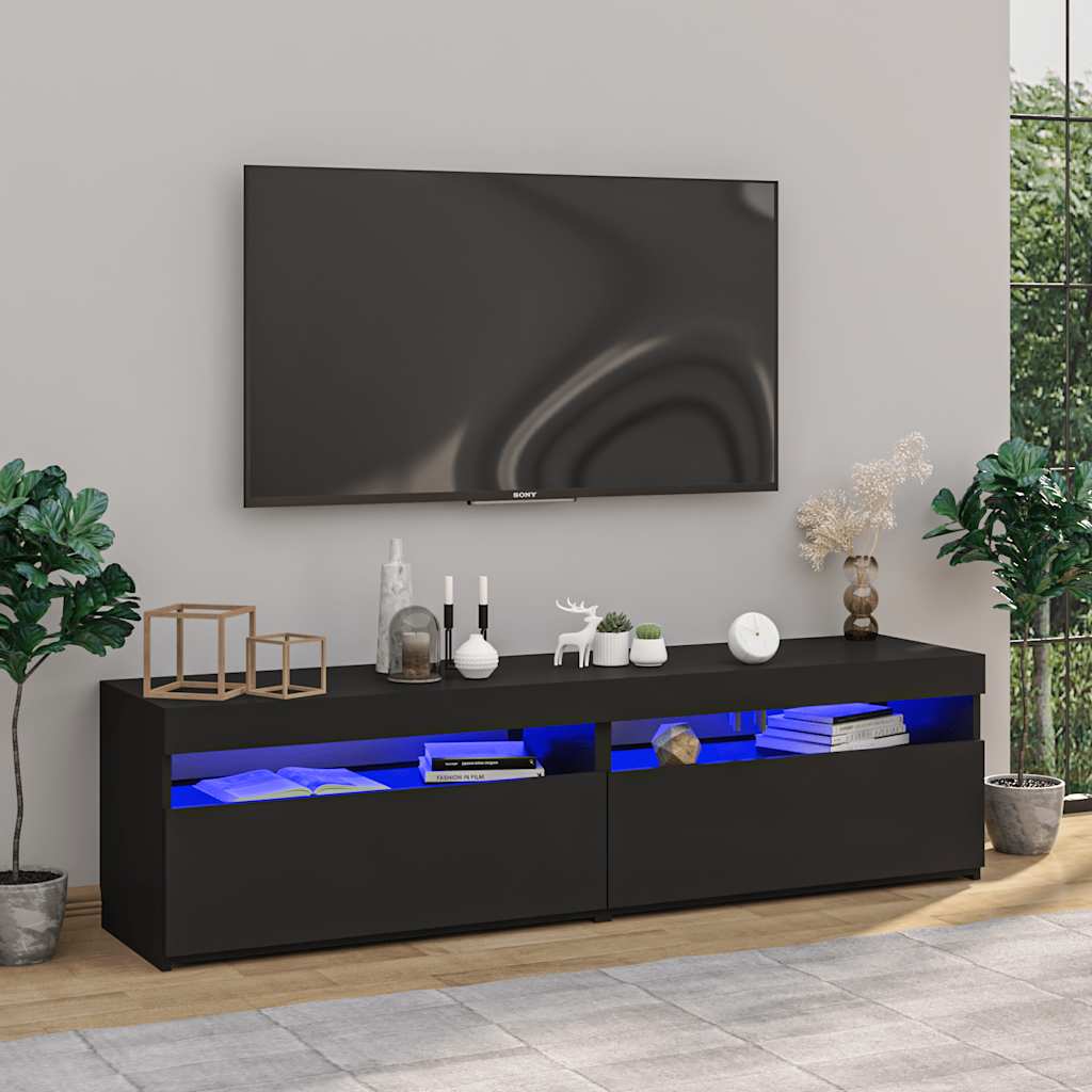 Έπιπλα Τηλεόρασης με LED 2 τεμ. Μαύρα 75 x 35 x 40 εκ. - Pakobazaar