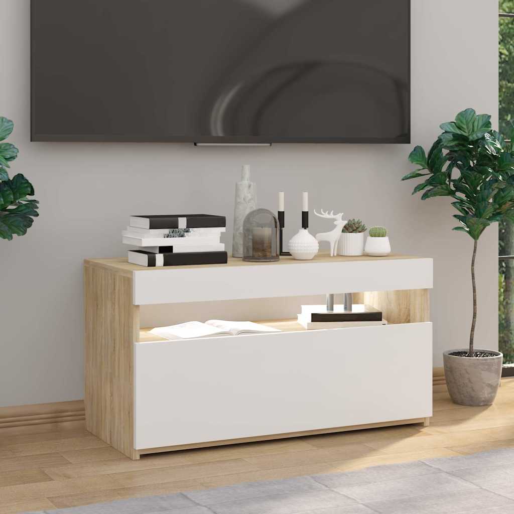 Έπιπλο Τηλεόρασης με LED Λευκό/Sonoma Δρυς 75 x 35 x 40 εκ.