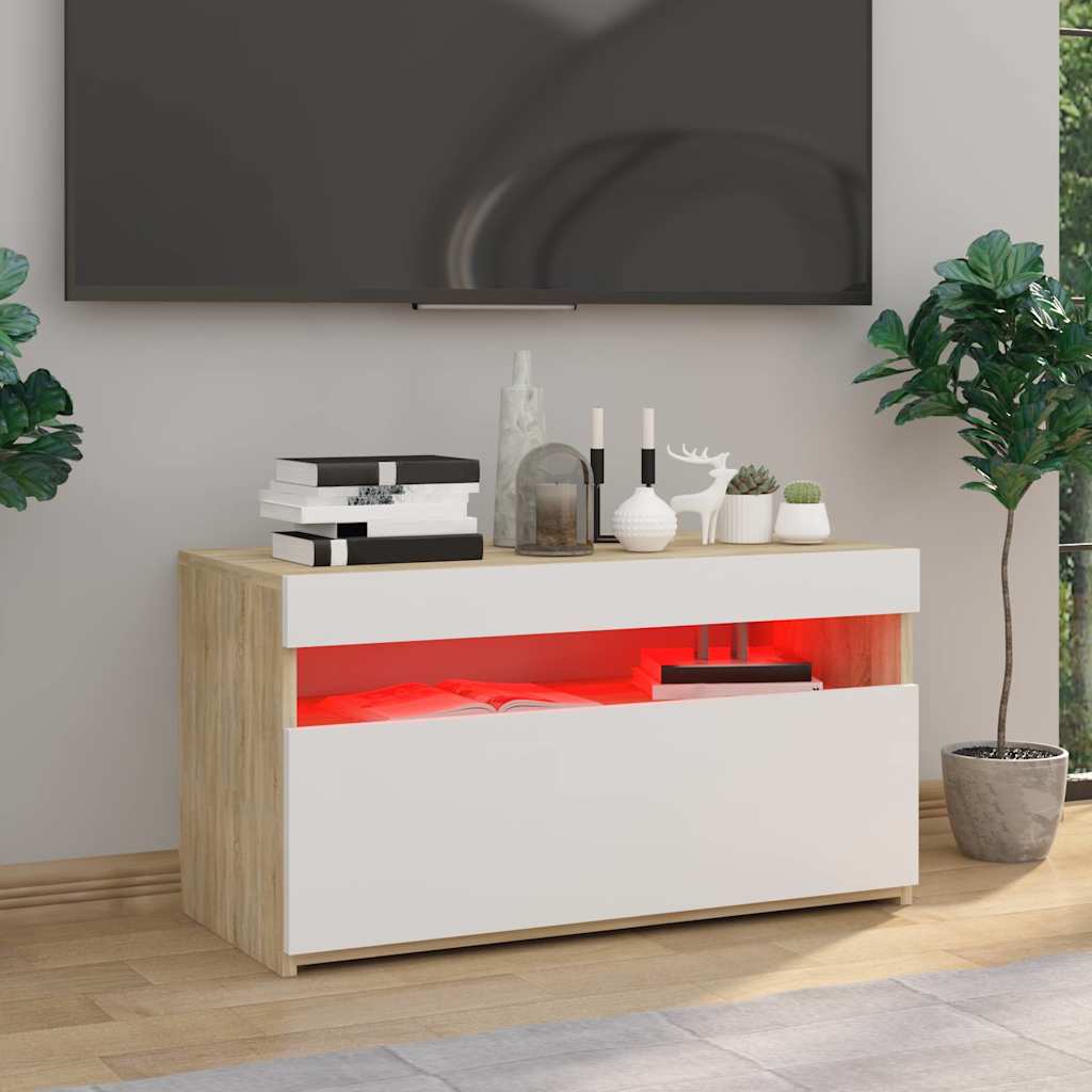 Έπιπλο Τηλεόρασης με LED Λευκό/Sonoma Δρυς 75 x 35 x 40 εκ.