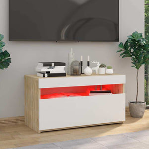 Έπιπλο Τηλεόρασης με LED Λευκό/Sonoma Δρυς 75 x 35 x 40 εκ.