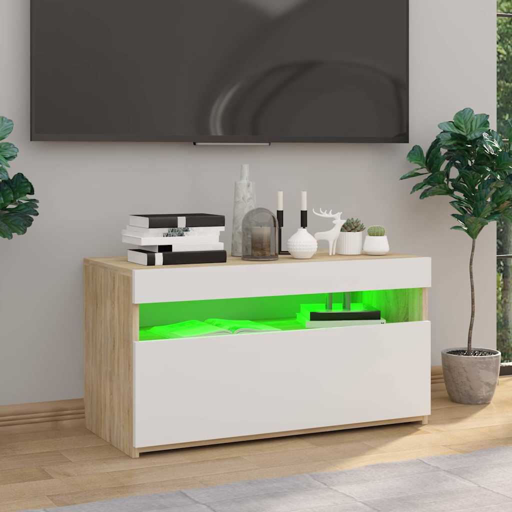 Έπιπλο Τηλεόρασης με LED Λευκό/Sonoma Δρυς 75 x 35 x 40 εκ.