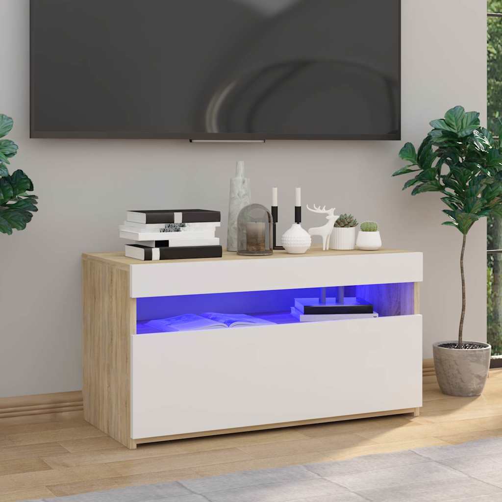 Έπιπλο Τηλεόρασης με LED Λευκό/Sonoma Δρυς 75 x 35 x 40 εκ.