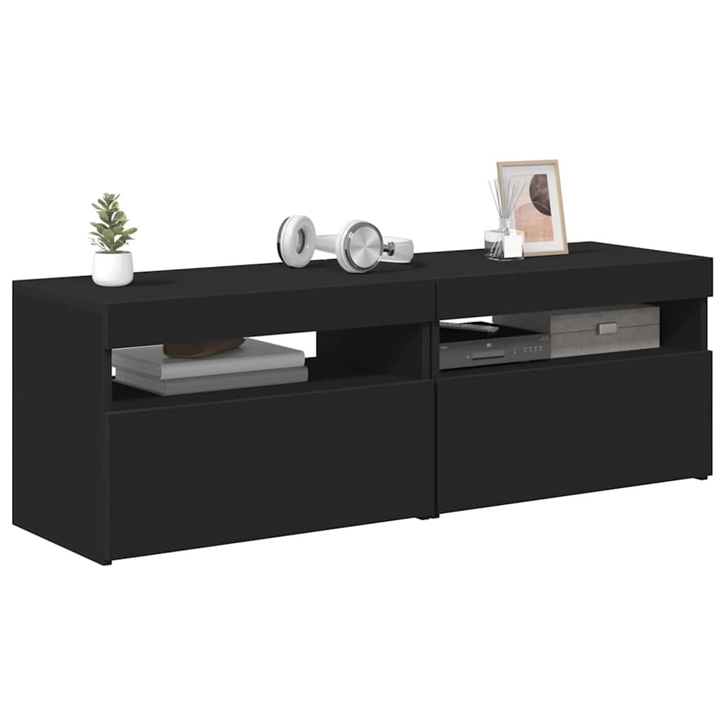 Έπιπλα Τηλεόρασης με LED 2 τεμ. Μαύρα 60 x 35 x 40 εκ. - Pakobazaar