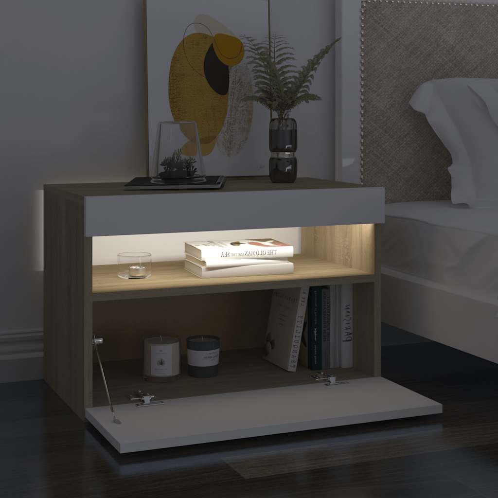Έπιπλο Τηλεόρασης με LED Λευκό & Sonoma Δρυς 60 x 35 x 40 εκ.