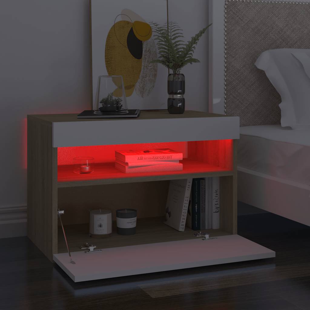 Έπιπλο Τηλεόρασης με LED Λευκό & Sonoma Δρυς 60 x 35 x 40 εκ.