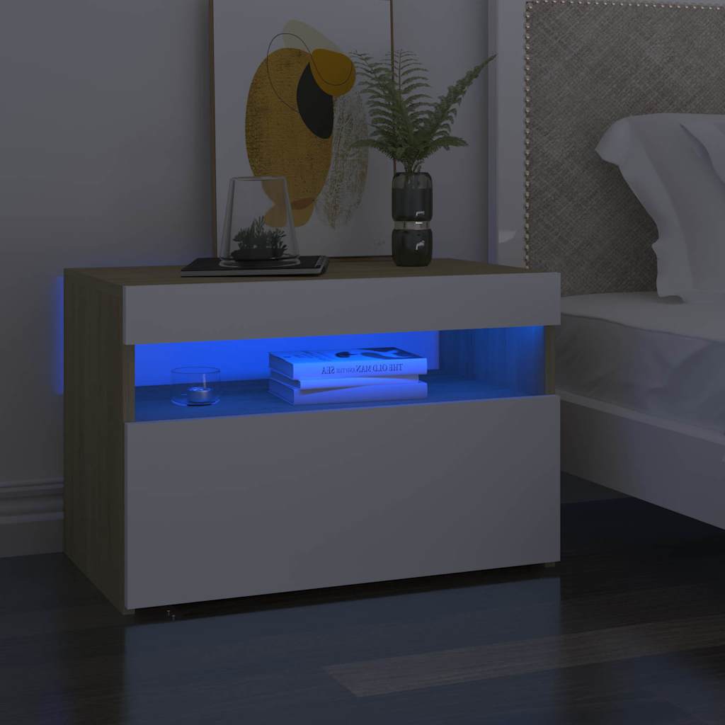 Έπιπλο Τηλεόρασης με LED Λευκό & Sonoma Δρυς 60 x 35 x 40 εκ.