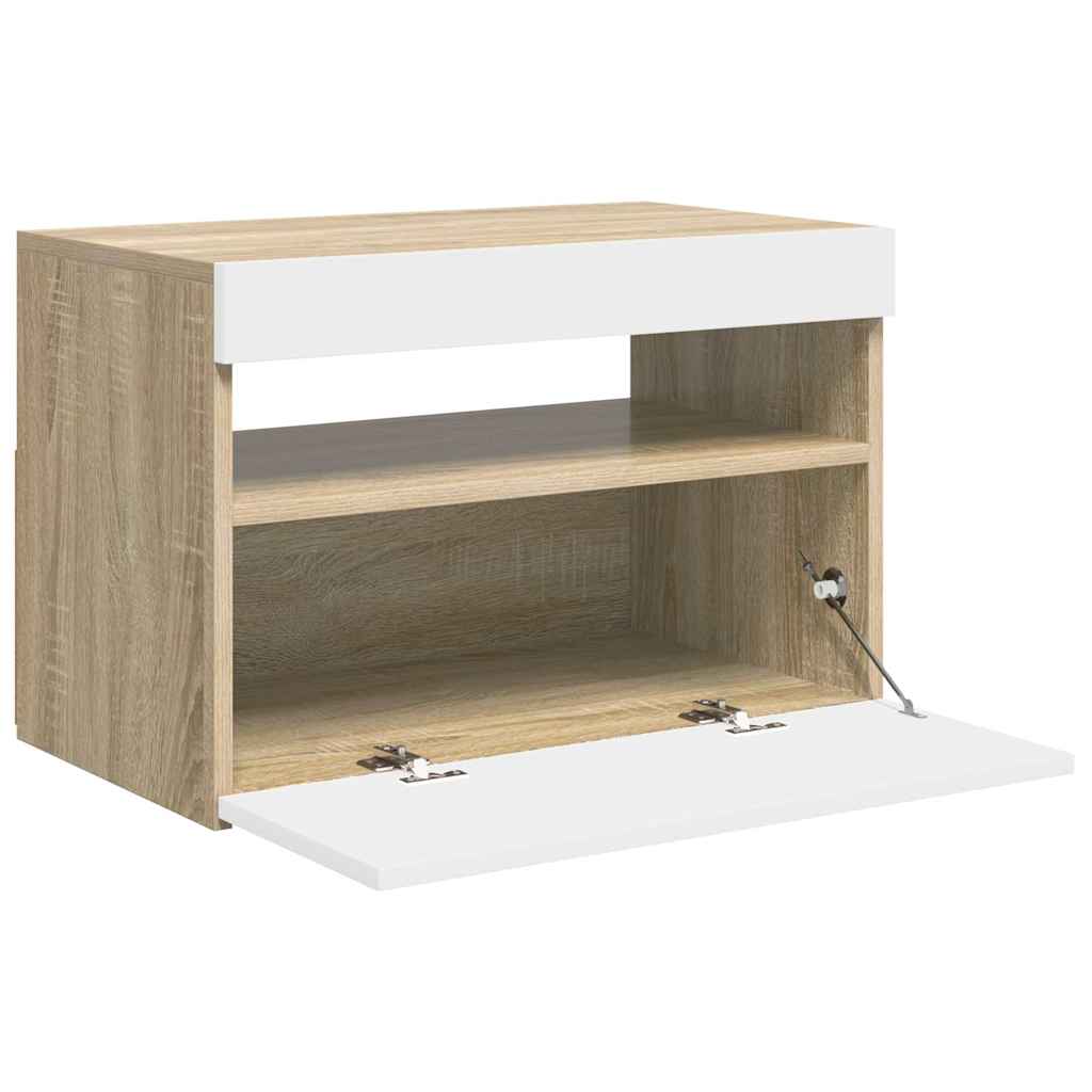 Έπιπλο Τηλεόρασης με LED Λευκό & Sonoma Δρυς 60 x 35 x 40 εκ.