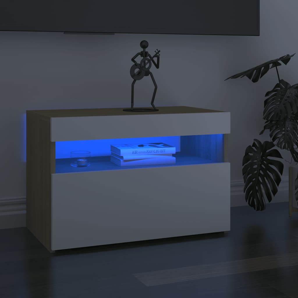 Έπιπλο Τηλεόρασης με LED Λευκό & Sonoma Δρυς 60 x 35 x 40 εκ.