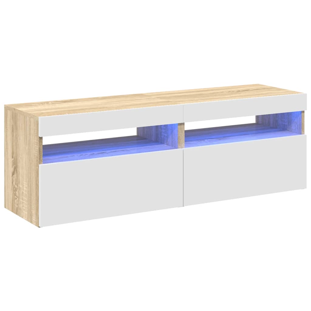 Έπιπλα Τηλεόρασης με LED 2 τεμ. Λευκά/Sonoma Δρυς 60x35x40 εκ.