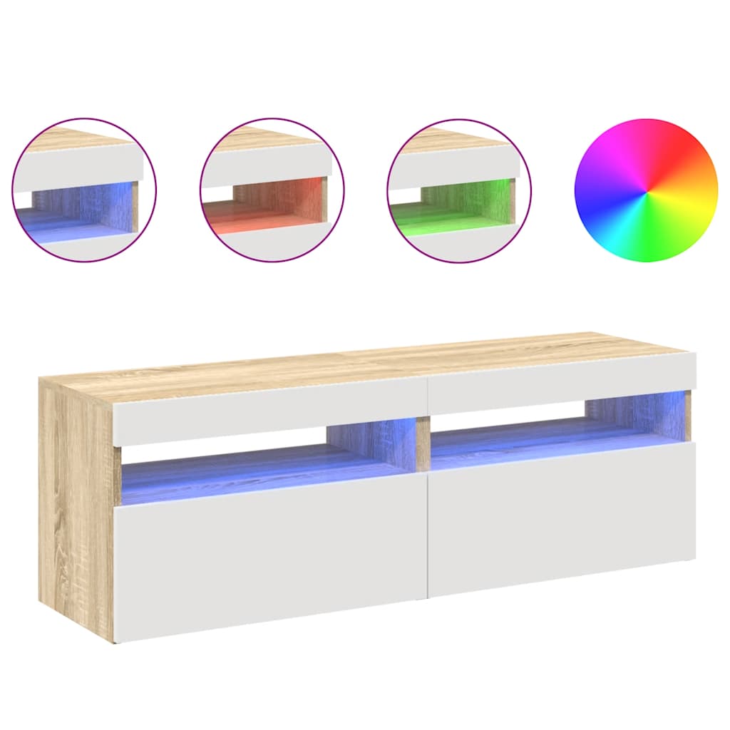 Έπιπλα Τηλεόρασης με LED 2 τεμ. Λευκά/Sonoma Δρυς 60x35x40 εκ.