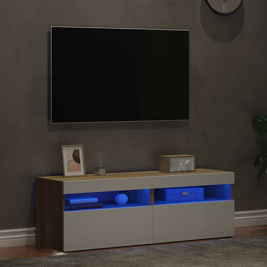Έπιπλα Τηλεόρασης με LED 2 τεμ. Λευκά/Sonoma Δρυς 60x35x40 εκ.
