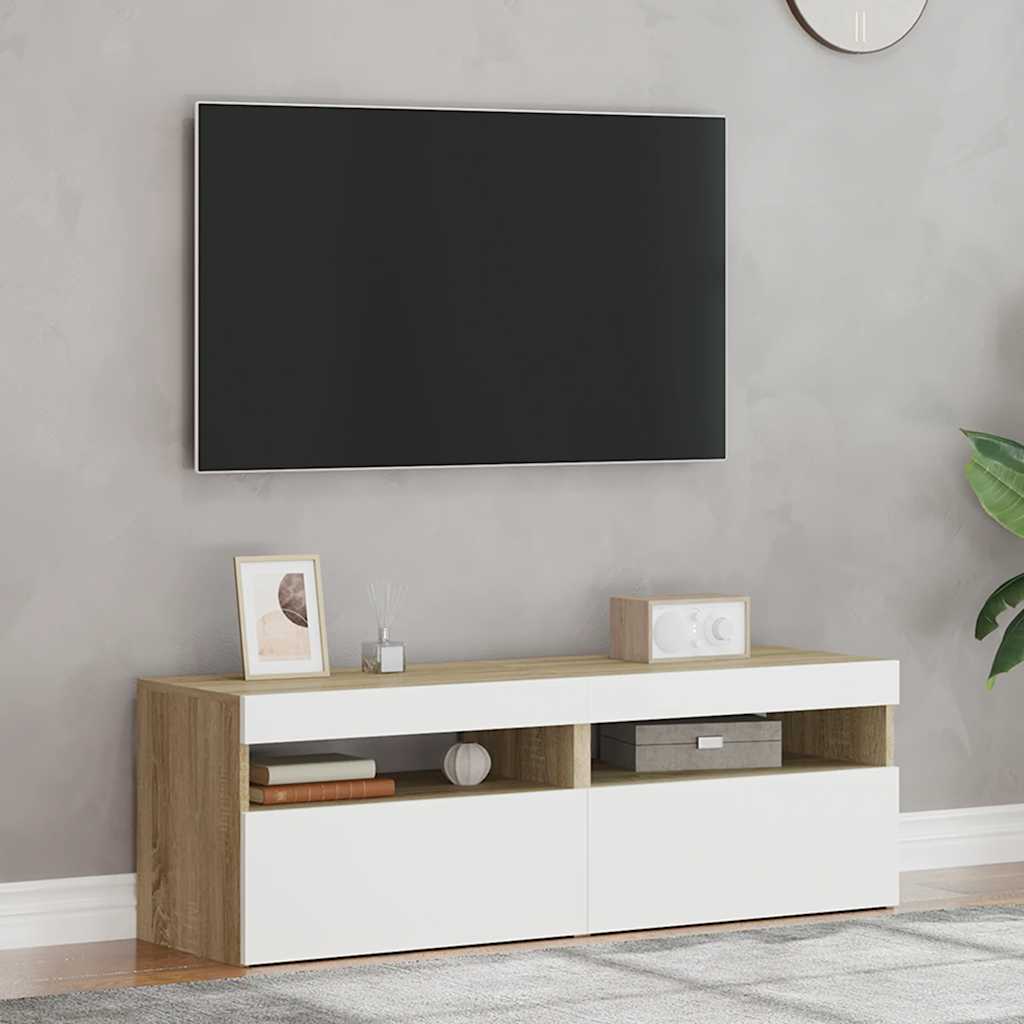 Έπιπλα Τηλεόρασης με LED 2 τεμ. Λευκά/Sonoma Δρυς 60x35x40 εκ.