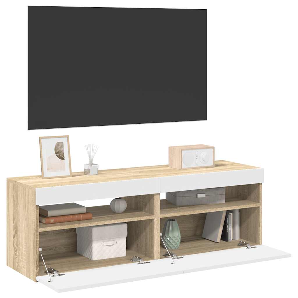 Έπιπλα Τηλεόρασης με LED 2 τεμ. Λευκά/Sonoma Δρυς 60x35x40 εκ.