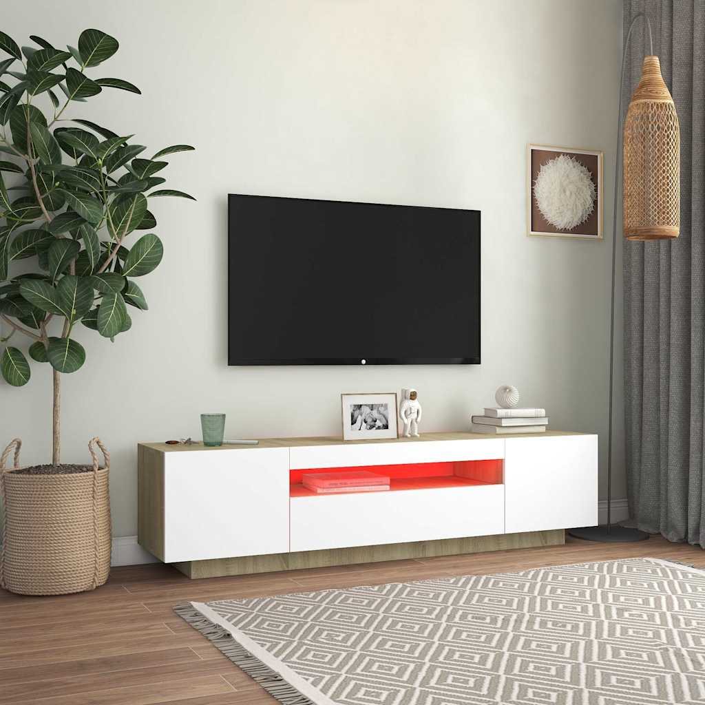 Έπιπλο Τηλεόρασης με LED Λευκό & Sonoma Δρυς 160 x 35 x 40 εκ.