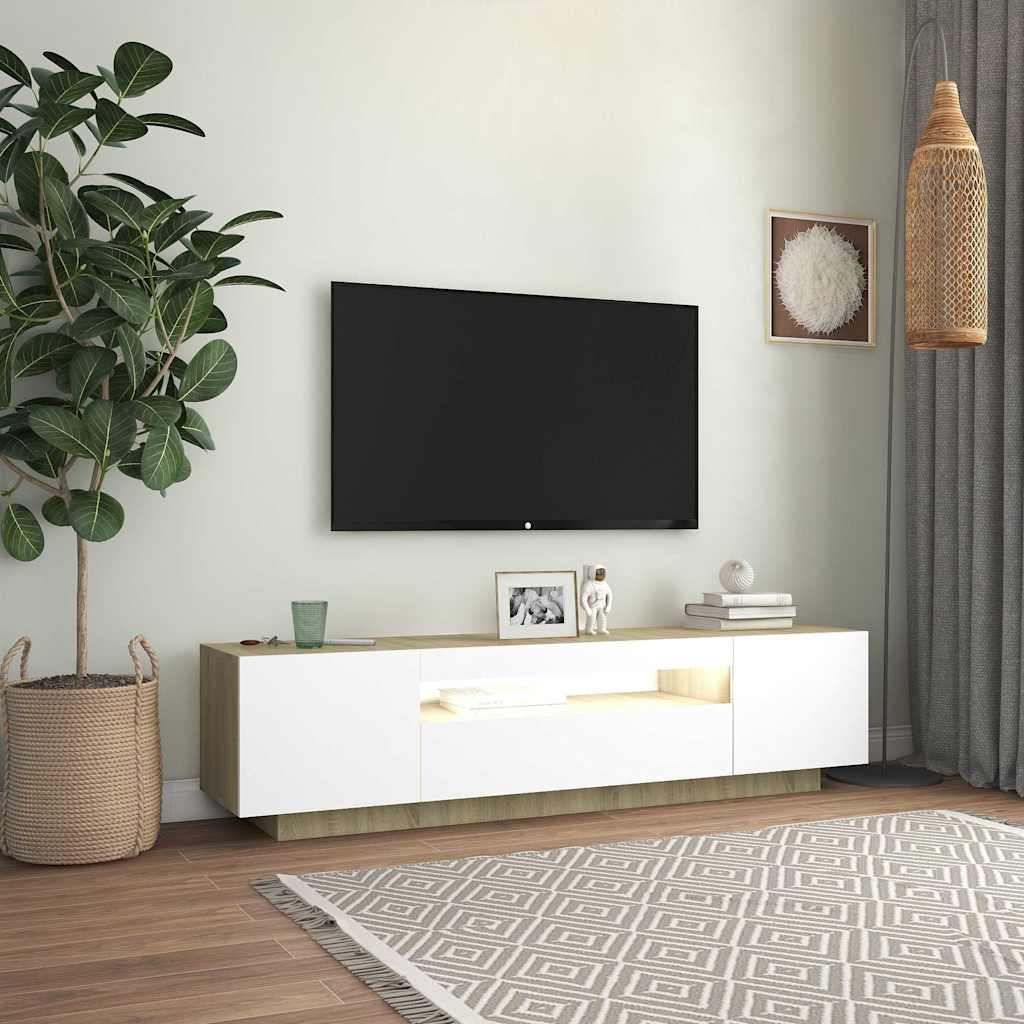 Έπιπλο Τηλεόρασης με LED Λευκό & Sonoma Δρυς 160 x 35 x 40 εκ.