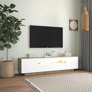 Έπιπλο Τηλεόρασης με LED Λευκό & Sonoma Δρυς 160 x 35 x 40 εκ.