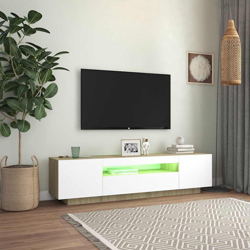 Έπιπλο Τηλεόρασης με LED Λευκό & Sonoma Δρυς 160 x 35 x 40 εκ.