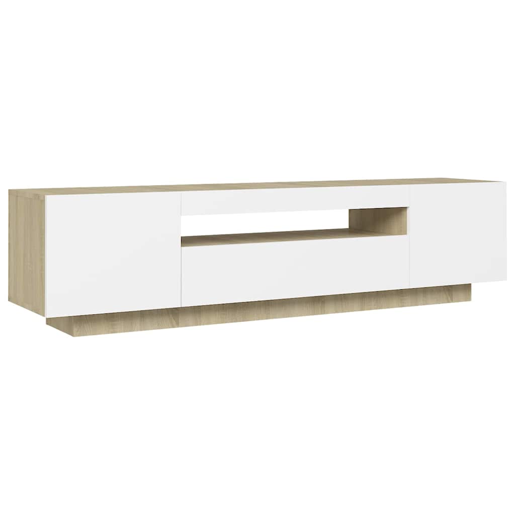 Έπιπλο Τηλεόρασης με LED Λευκό & Sonoma Δρυς 160 x 35 x 40 εκ.