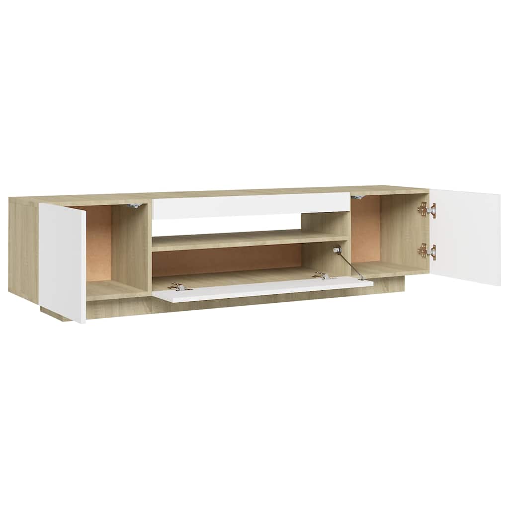 Έπιπλο Τηλεόρασης με LED Λευκό & Sonoma Δρυς 160 x 35 x 40 εκ.