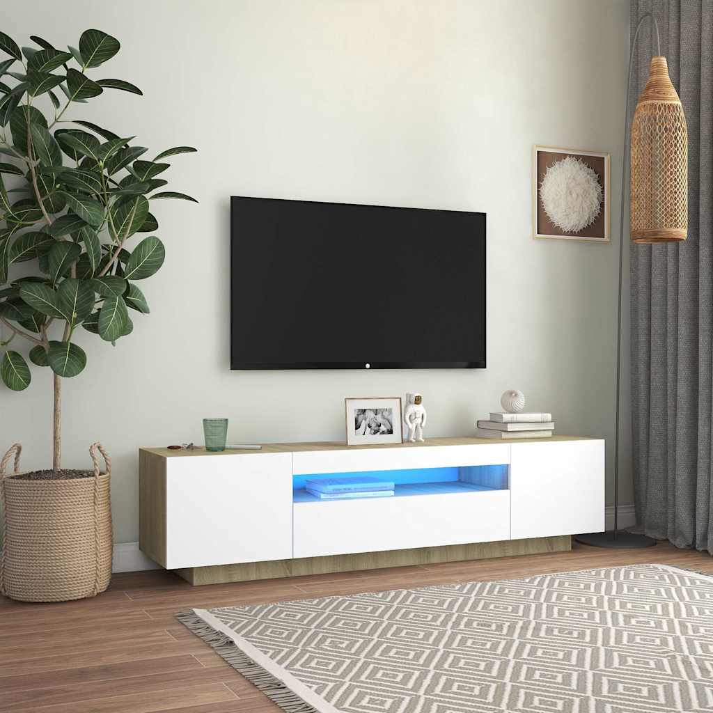 Έπιπλο Τηλεόρασης με LED Λευκό & Sonoma Δρυς 160 x 35 x 40 εκ.