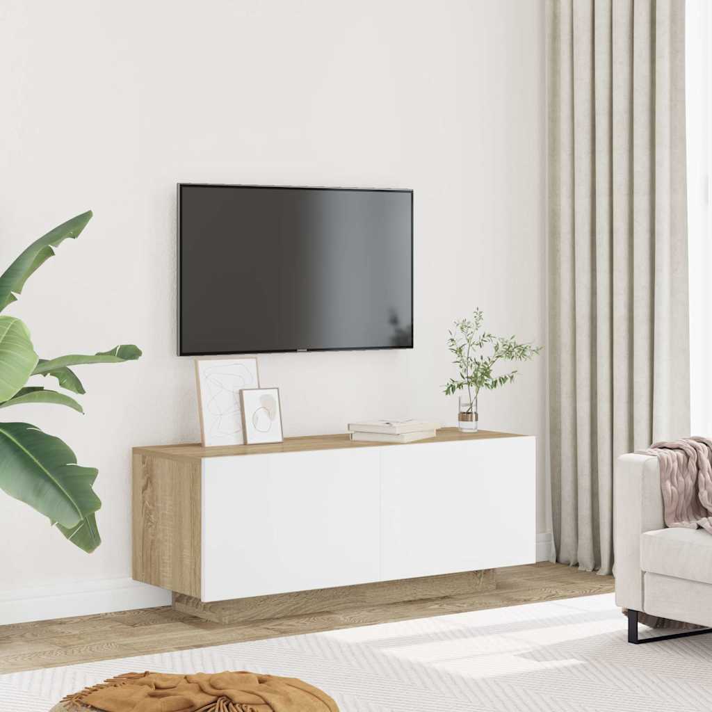 Έπιπλο Τηλεόρασης Λευκό/Sonoma Δρυς 100x35x40 εκ. Μοριοσανίδα