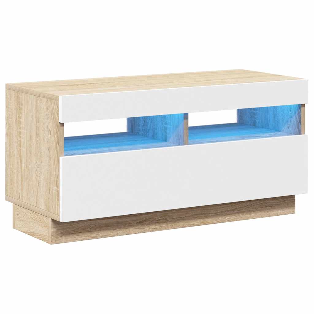 Έπιπλο Τηλεόρασης με LED Λευκό & Sonoma Δρυς 80 x 35 x 40 εκ.