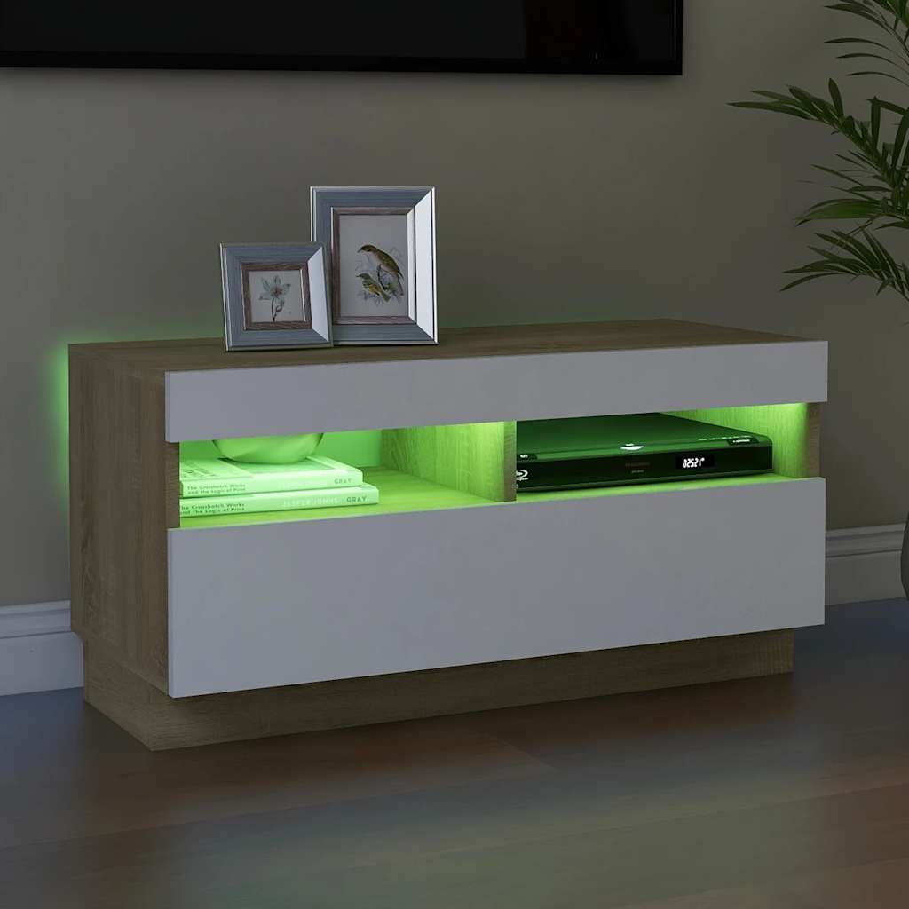 Έπιπλο Τηλεόρασης με LED Λευκό & Sonoma Δρυς 80 x 35 x 40 εκ.