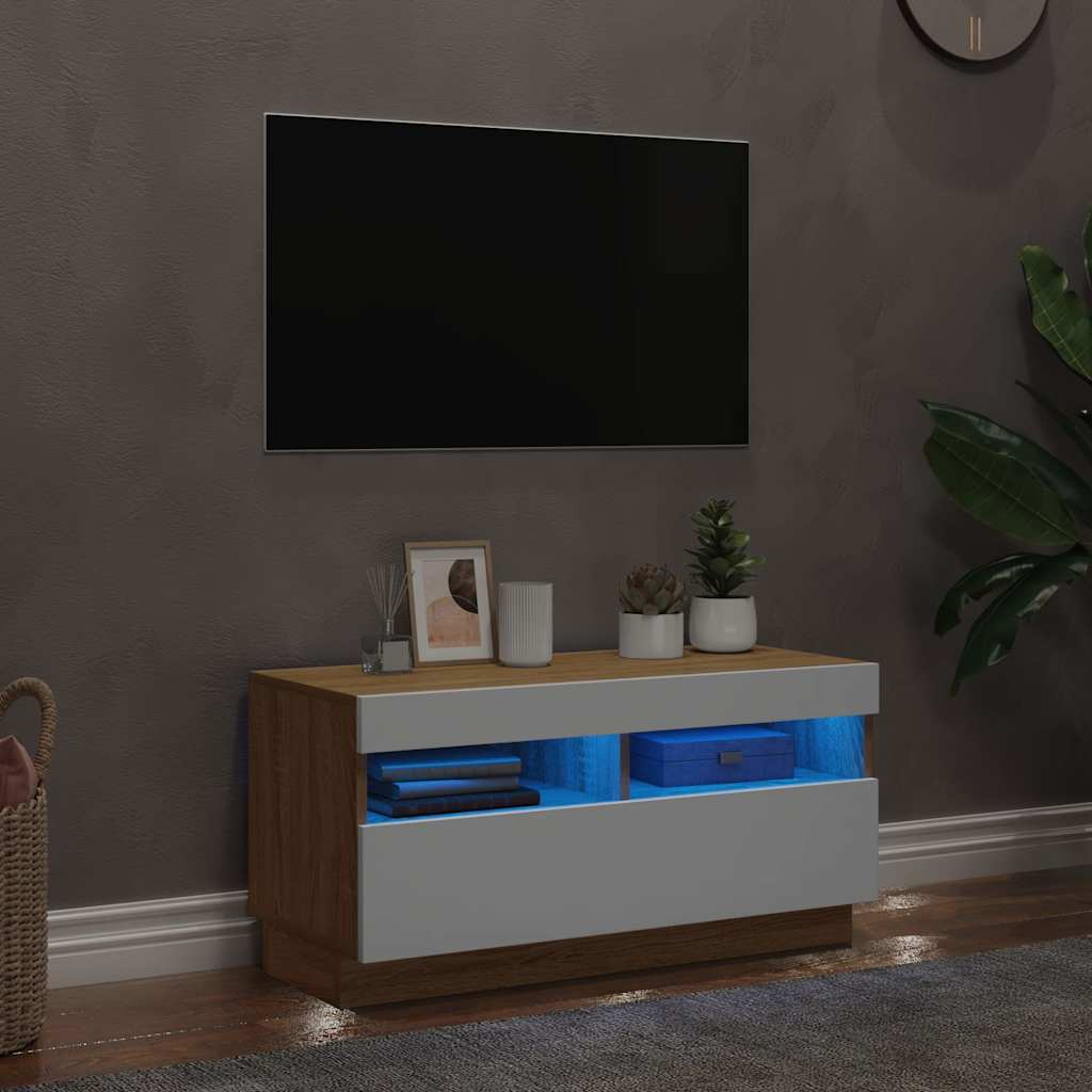Έπιπλο Τηλεόρασης με LED Λευκό & Sonoma Δρυς 80 x 35 x 40 εκ.
