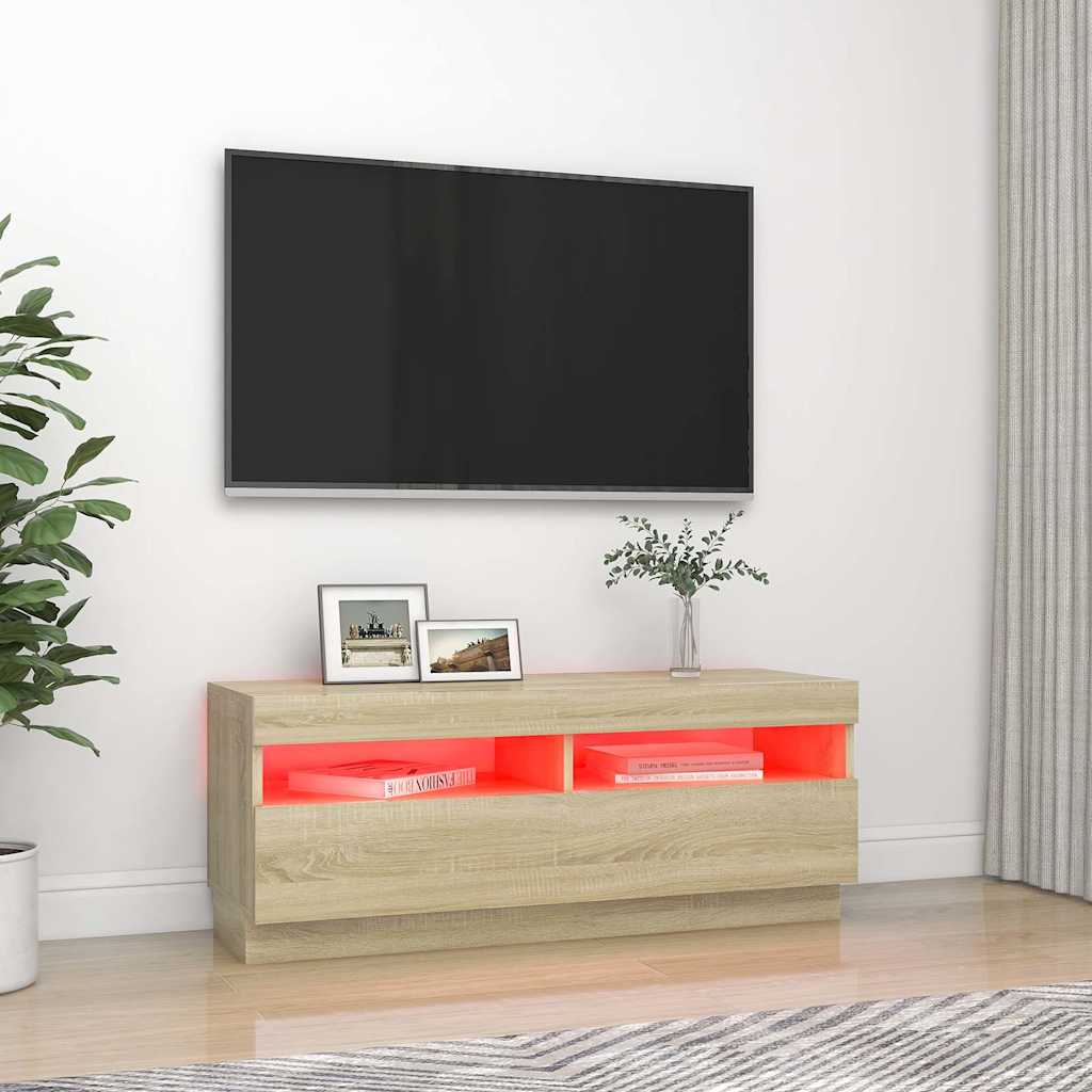 Έπιπλο Τηλεόρασης με Φωτισμό LED Sonoma Δρυς 100 x 35 x 40 εκ. - Pakobazaar