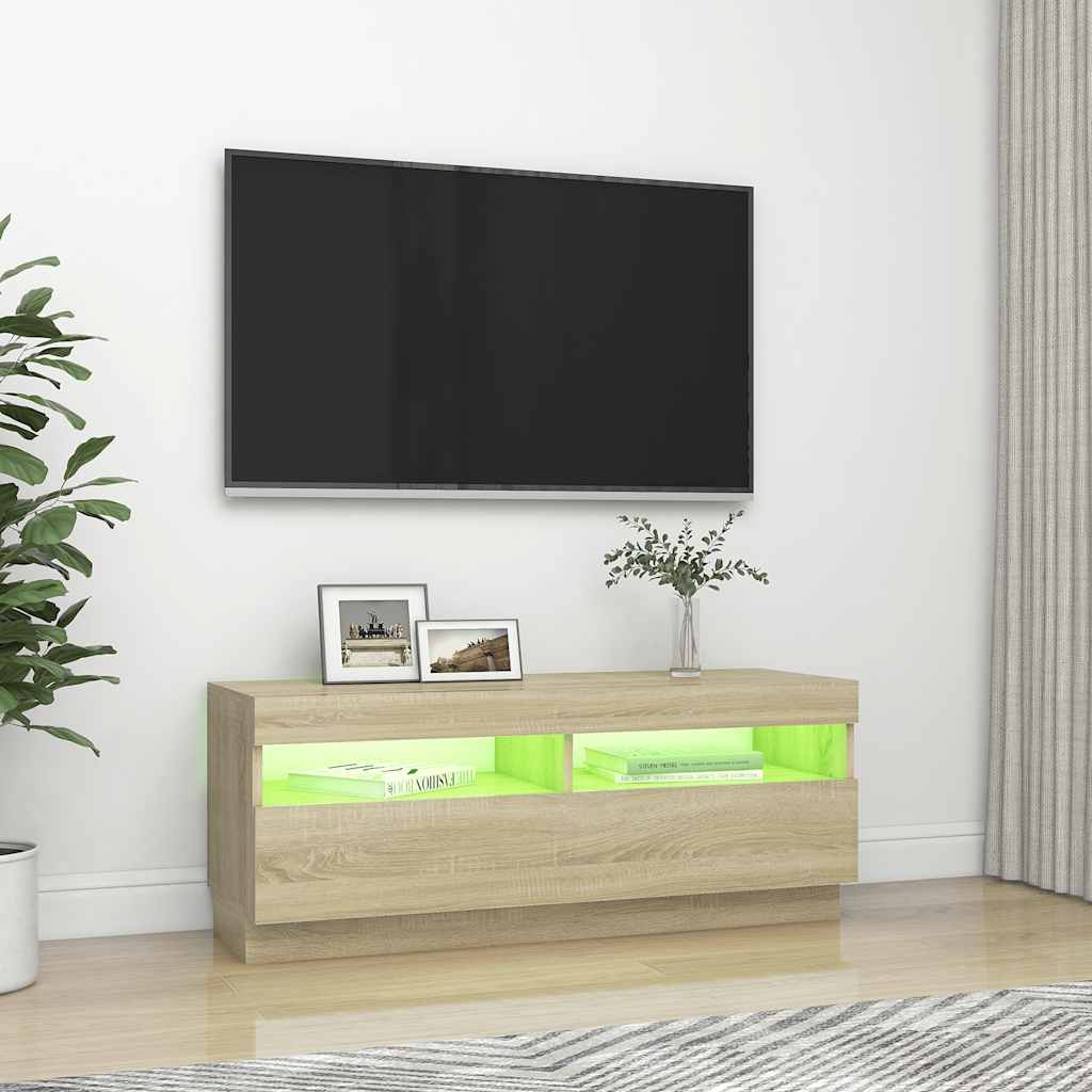Έπιπλο Τηλεόρασης με Φωτισμό LED Sonoma Δρυς 100 x 35 x 40 εκ. - Pakobazaar