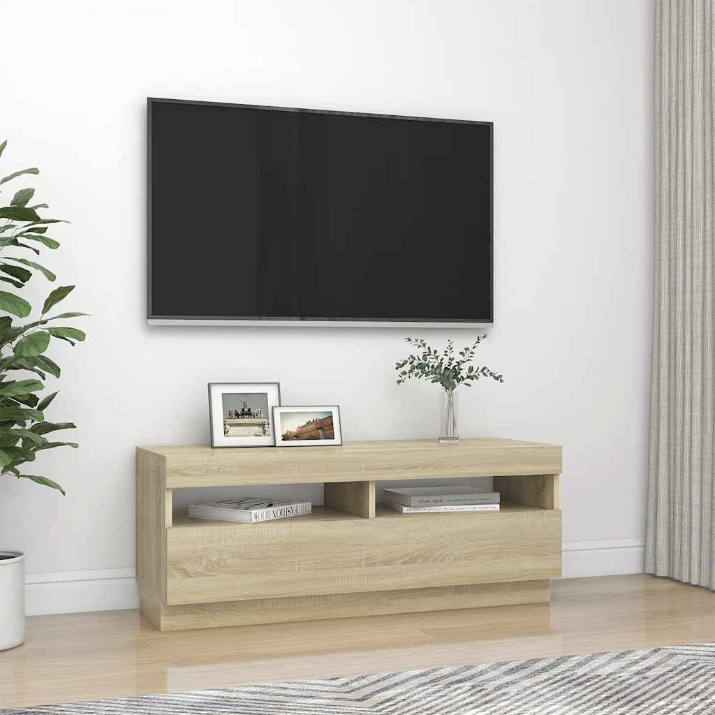 Έπιπλο Τηλεόρασης με Φωτισμό LED Sonoma Δρυς 100 x 35 x 40 εκ. - Pakobazaar