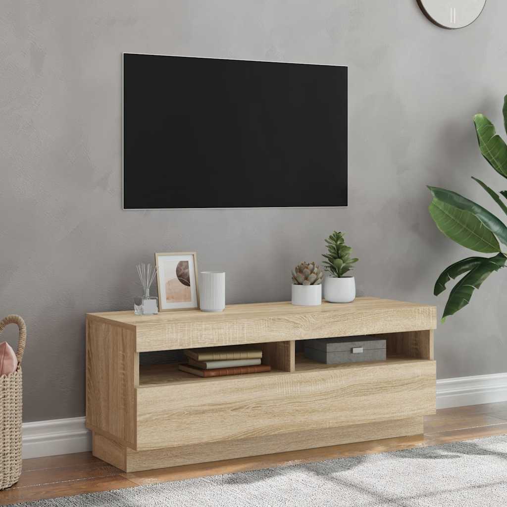 Έπιπλο Τηλεόρασης με Φωτισμό LED Sonoma Δρυς 100 x 35 x 40 εκ. - Pakobazaar
