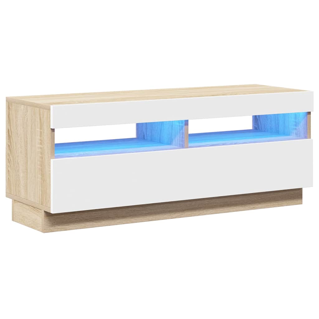 Έπιπλο Τηλεόρασης με Φωτισμό LED Λευκό/Sonoma Δρυς 100x35x40εκ.