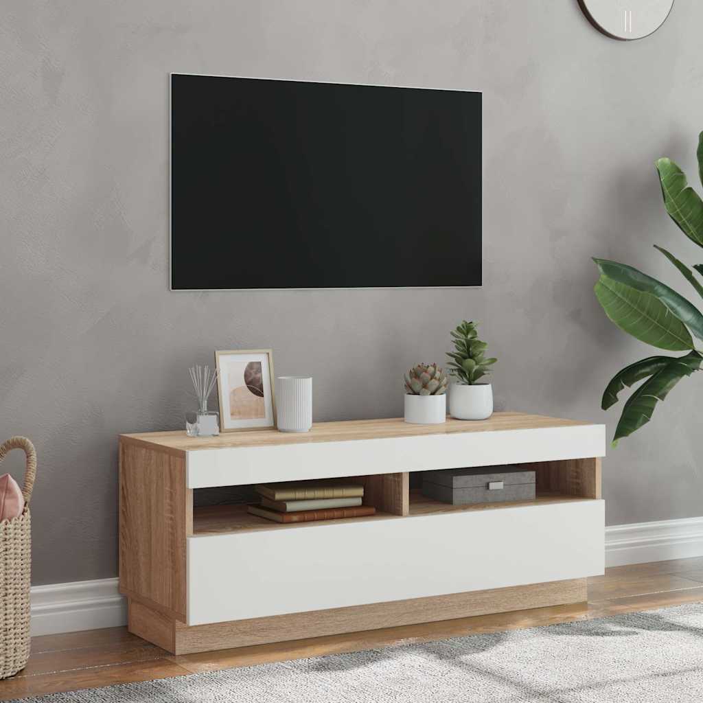 Έπιπλο Τηλεόρασης με Φωτισμό LED Λευκό/Sonoma Δρυς 100x35x40εκ.