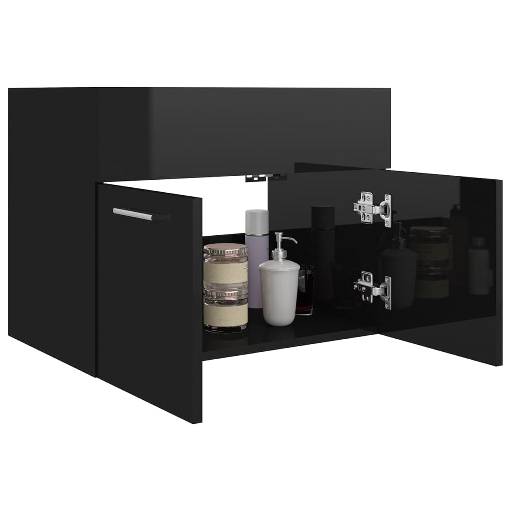 Ντουλάπι Νιπτήρα Γυαλιστερό Μαύρο 60 x 38,5 x 46 εκ Επεξ. Ξύλο