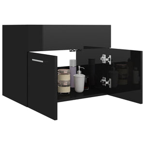 Ντουλάπι Νιπτήρα Γυαλιστερό Μαύρο 60 x 38,5 x 46 εκ Επεξ. Ξύλο