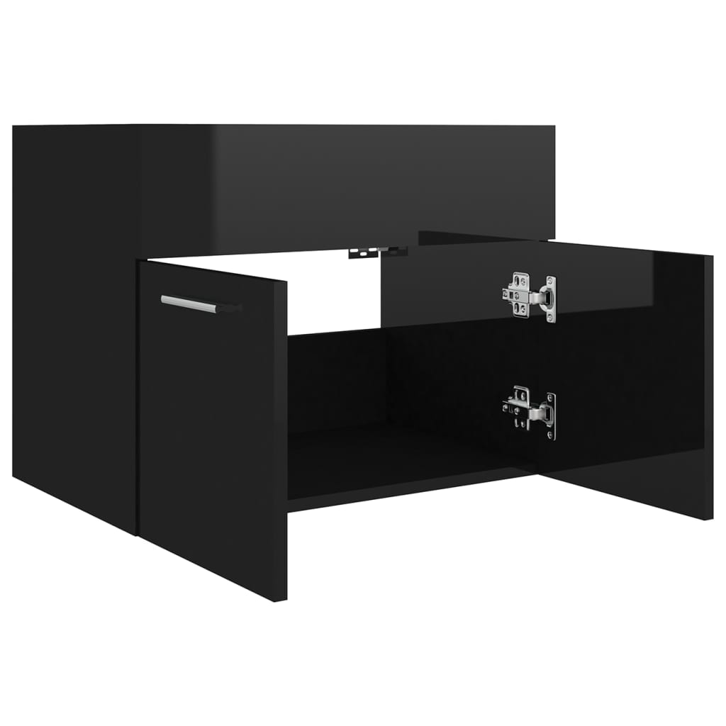 Ντουλάπι Νιπτήρα Γυαλιστερό Μαύρο 60 x 38,5 x 46 εκ Επεξ. Ξύλο