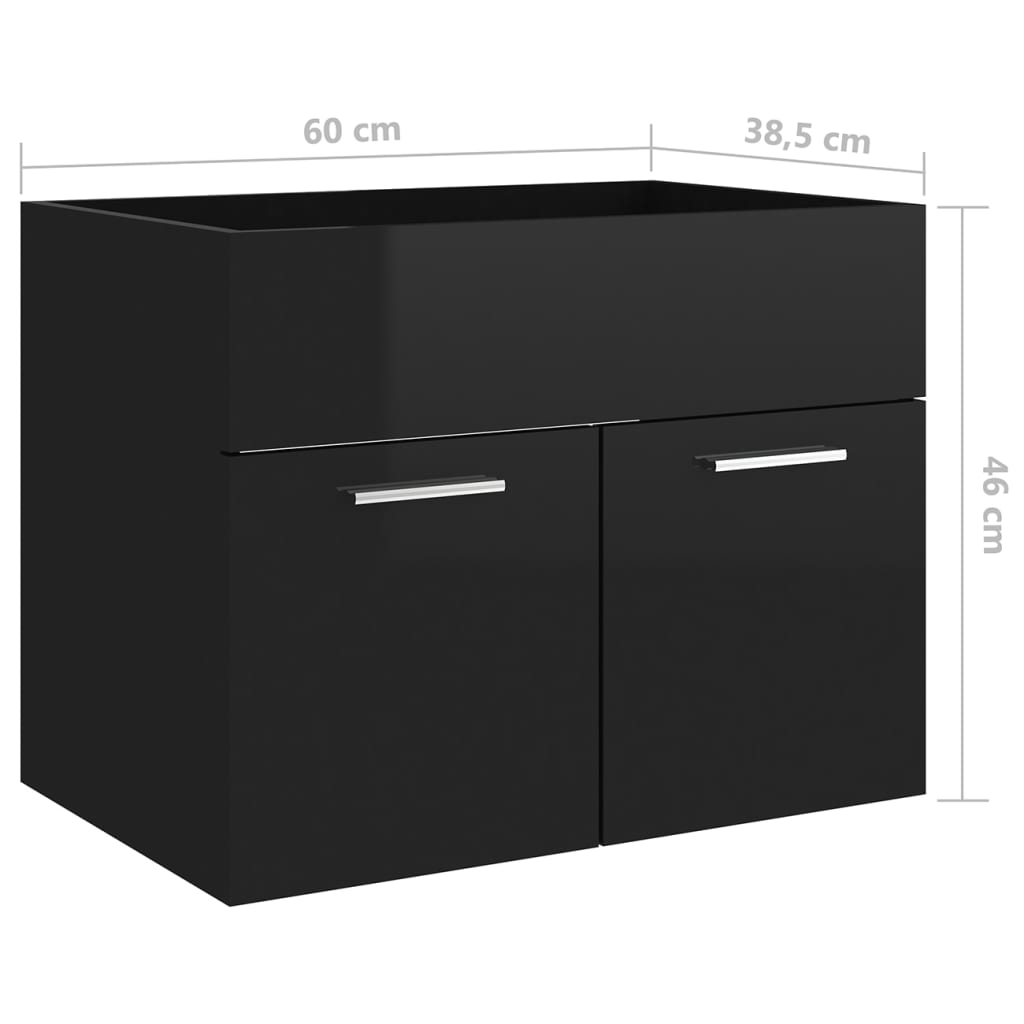 Ντουλάπι Νιπτήρα Γυαλιστερό Μαύρο 60 x 38,5 x 46 εκ Επεξ. Ξύλο