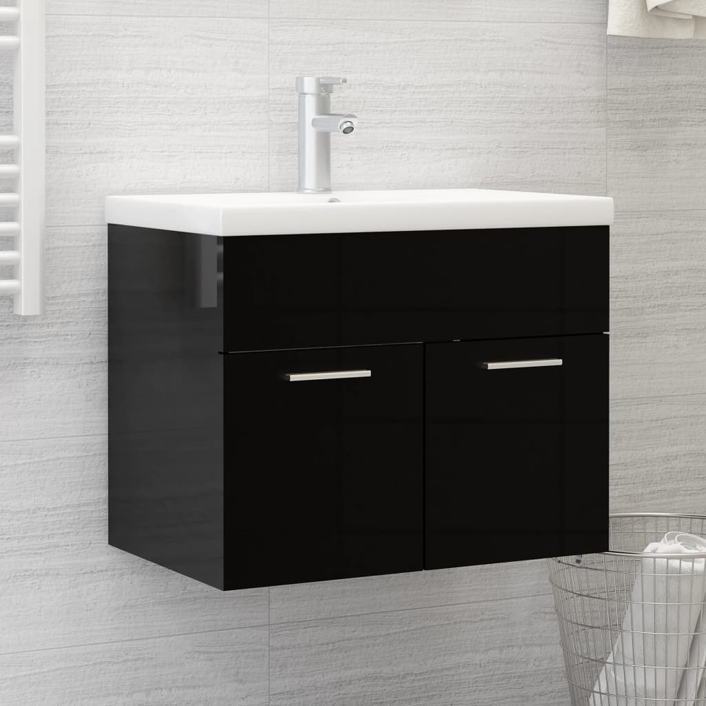 Ντουλάπι Νιπτήρα Γυαλιστερό Μαύρο 60 x 38,5 x 46 εκ Επεξ. Ξύλο