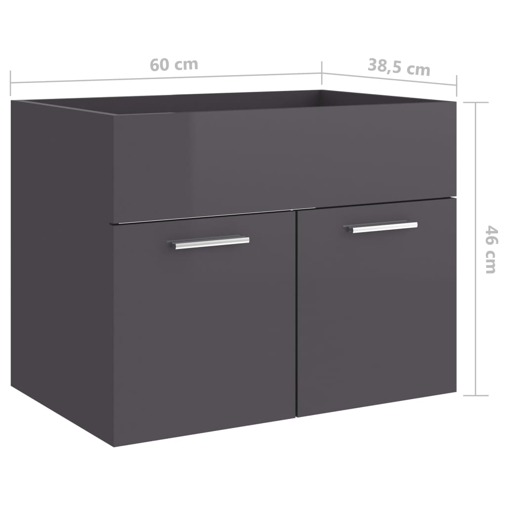 Ντουλάπι Νιπτήρα Γυαλιστερό Γκρι 60x38,5x46 εκ. από Επεξ. Ξύλο