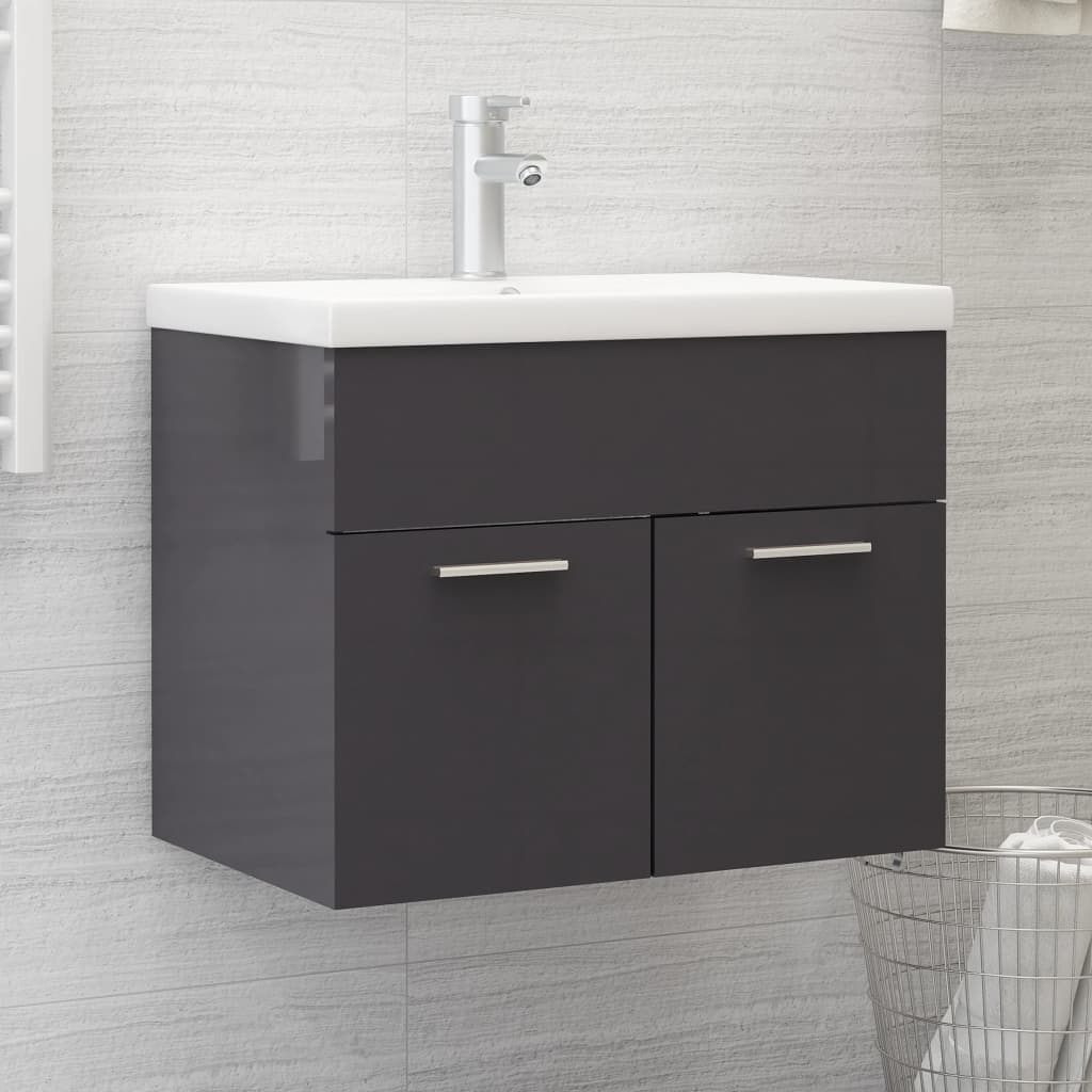 Ντουλάπι Νιπτήρα Γυαλιστερό Γκρι 60x38,5x46 εκ. από Επεξ. Ξύλο