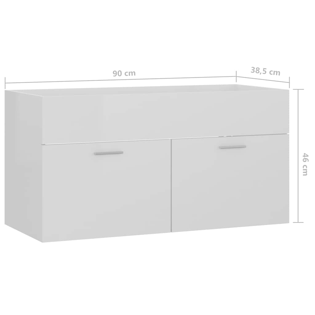 Ντουλάπι Νιπτήρα Γυαλιστερό Λευκό 90x38,5x46 εκ. από Επεξ. Ξύλο