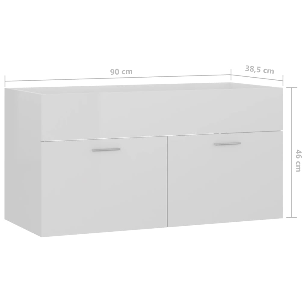 Ντουλάπι Νιπτήρα Γυαλιστερό Λευκό 90x38,5x46 εκ. από Επεξ. Ξύλο - Pakobazaar