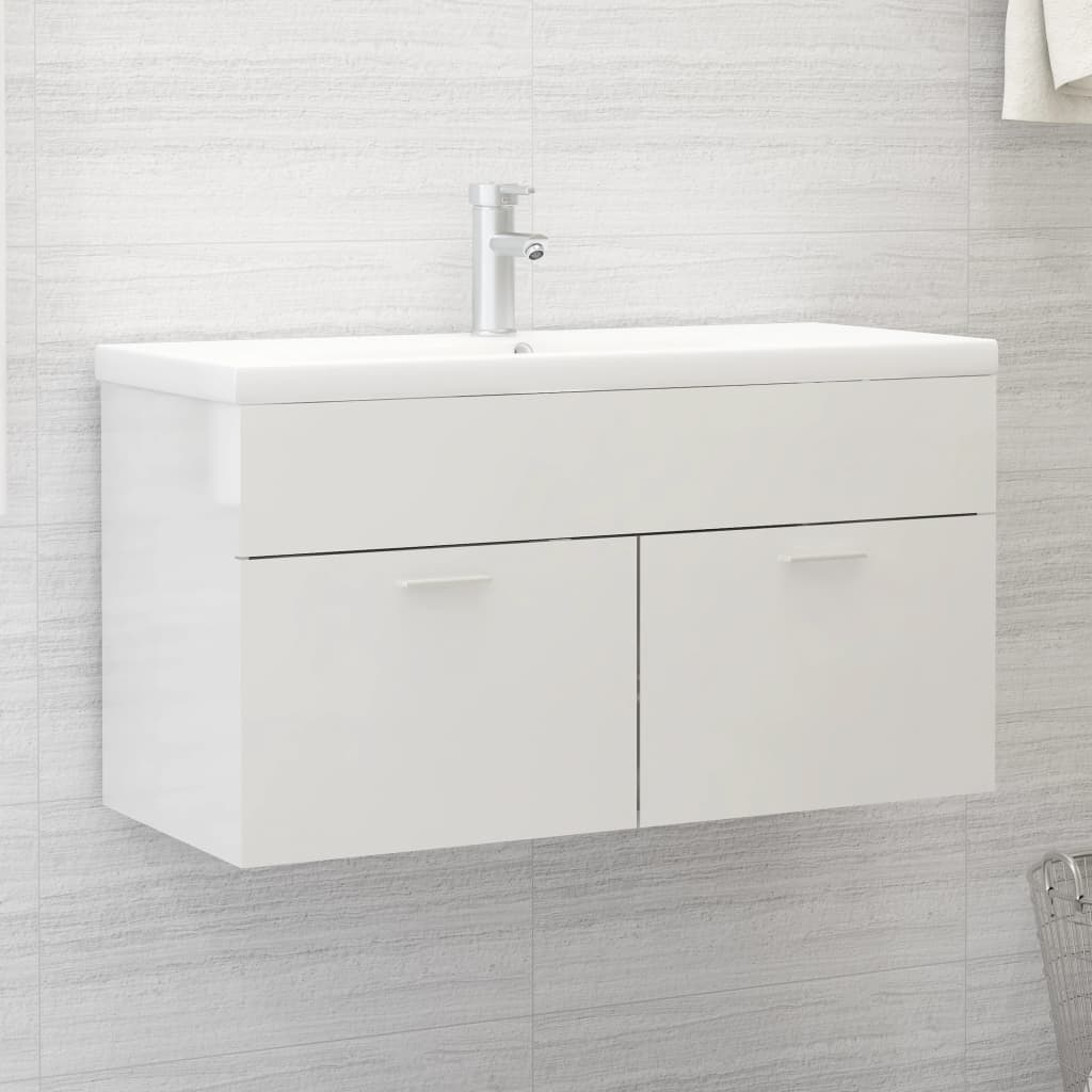 Ντουλάπι Νιπτήρα Γυαλιστερό Λευκό 90x38,5x46 εκ. από Επεξ. Ξύλο - Pakobazaar