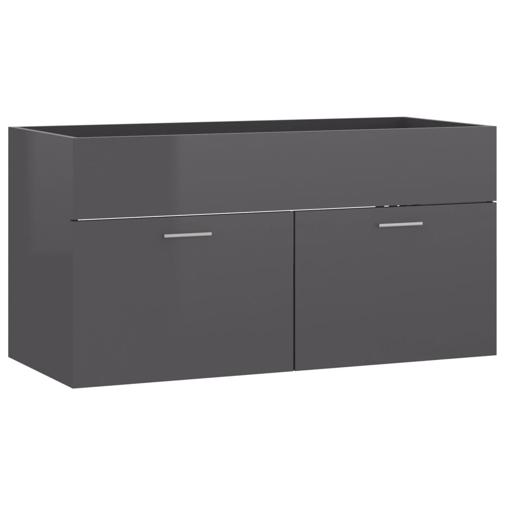 Ντουλάπι Νιπτήρα Γυαλιστερό Γκρι 90x38,5x46 εκ. από Επεξ. Ξύλο