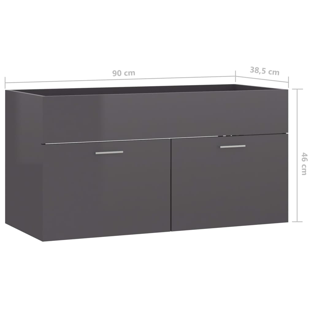 Ντουλάπι Νιπτήρα Γυαλιστερό Γκρι 90x38,5x46 εκ. από Επεξ. Ξύλο