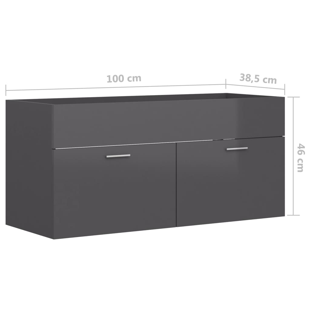 Ντουλάπι Νιπτήρα Γυαλιστερό Γκρι 100x38,5x46εκ. από Επεξ. Ξύλο