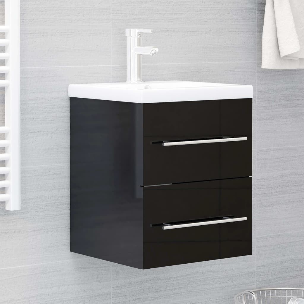 Ντουλάπι Νιπτήρα Γυαλιστερό Μαύρο 41x38,5x48 εκ. από Επεξ. Ξύλο
