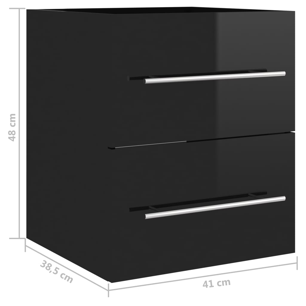 Ντουλάπι Νιπτήρα Γυαλιστερό Μαύρο 41x38,5x48 εκ. από Επεξ. Ξύλο